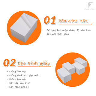 FlashLabel Giấy in nhiệt A7 tệp 500 tờ in đơn TMĐT, tem nhãn vận chuyển, có sẵn lớp keo dính sẵn dùng cho máy in nhiệt