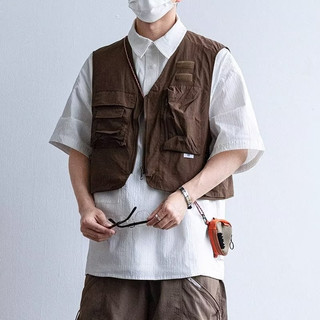 Mountain Series Phong cách chức năng ngoài trời Đa chức năng Quần yếm ngắn Áo vest Thanh niên Phong cách Harajuku cityboy Mặc thường ngày Áo khoác không tay Màu trơn đơn giản Áo ghi lê phù hợp cho mọi trận đấu Áo khoác xếp lớp