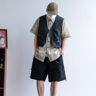 Mountain Series Phong cách chức năng ngoài trời Đa chức năng Quần yếm ngắn Áo vest Thanh niên Phong cách Harajuku cityboy Mặc thường ngày Áo khoác không tay Màu trơn đơn giản Áo ghi lê phù hợp cho mọi trận đấu Áo khoác xếp lớp