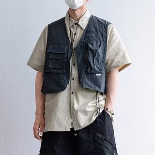 Mountain Series Phong cách chức năng ngoài trời Đa chức năng Quần yếm ngắn Áo vest Thanh niên Phong cách Harajuku cityboy Mặc thường ngày Áo khoác không tay Màu trơn đơn giản Áo ghi lê phù hợp cho mọi trận đấu Áo khoác xếp lớp