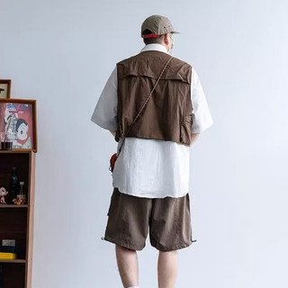 Mountain Series Phong cách chức năng ngoài trời Đa chức năng Quần yếm ngắn Áo vest Thanh niên Phong cách Harajuku cityboy Mặc thường ngày Áo khoác không tay Màu trơn đơn giản Áo ghi lê phù hợp cho mọi trận đấu Áo khoác xếp lớp