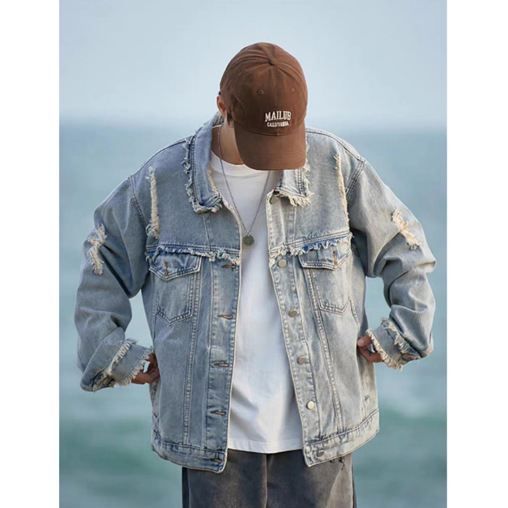 Áo Khoác Denim Viền Rách Phong Cách Vintage Thời Trang Cho Nam Thời ...