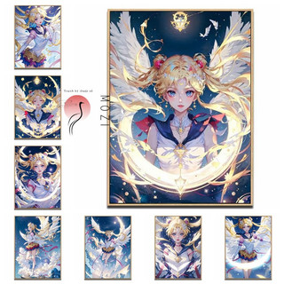 MOZI✨Thủy thủ mặt trăng 40*50CM tranh tô màu theo số tranh tô màu số hoá tranh số hóa tranh sơn dầu số  tranh số hóa gam tranh tô số hoá sơn acrylic  Sailor Moon Tranh Sơn Dầu Tự Làm Hình Thủy Thủ Mặt Trăng