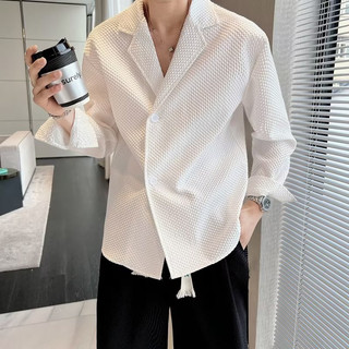 Xuân Thu Ánh Sáng Phong Cách Trưởng Thành Thoải Mái Thường Ngày Phù Hợp Với Cổ Áo Sơ Mi Nam Sang Trọng Ánh Sáng Hợp Thời Trang Màu Tối Giản Phù Hợp Với Áo Sơ Mi Ve Áo Ánh Sáng Sang Trọng Phong Cách Anh Yuppie Phong Cách Kinh Doanh Dài Tay Nam Top