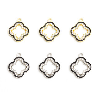 Set 10 Mặt Vòng cổ Hợp Kim Tráng Men Hình Cỏ Bốn Lá Đính Đá Màu Trắng Đen