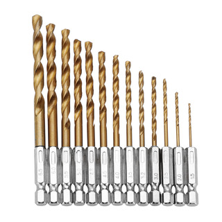 Bộ 13 mũi khoan tráng titan bằng thép tốc độ cao HSS 1 / 4 inch Chuôi lục giác 1,5-6,5mm