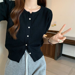 ZHELIHANGFEI Áo Len Tay Ngắn Cổ Tròn Phong Cách Hàn Quốc Mới Cho Nữ