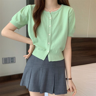 ZHELIHANGFEI Áo Len Tay Ngắn Cổ Tròn Phong Cách Hàn Quốc Mới Cho Nữ