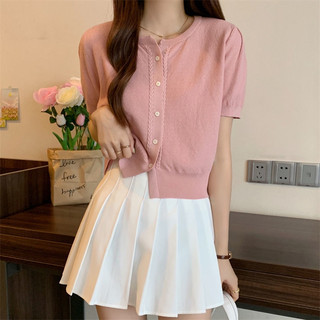 ZHELIHANGFEI Áo Len Tay Ngắn Cổ Tròn Phong Cách Hàn Quốc Mới Cho Nữ
