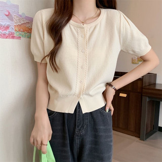 ZHELIHANGFEI Áo Len Tay Ngắn Cổ Tròn Phong Cách Hàn Quốc Mới Cho Nữ