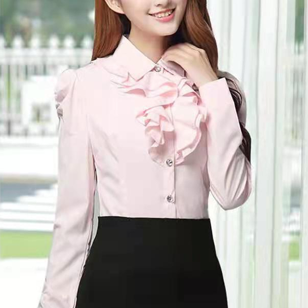 Áo Sơ Mi Chiffon Cổ Đứng Tay Dài Phối Ren Phong Cách Hàn Quốc Dành Cho Nữ