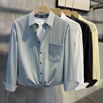 Phiên Bản Hàn Quốc Áo Sơ Mi Dài Tay Hợp Thời Trang Nam M-3XL Bốn Màu Ánh Sáng Sang Trọng Áo Sơ Mi Nam Nhẹ Phong Cách Trưởng Thành Họa Tiết Áo Sơ Mi Nam Dài Tay Mỏng Phong Cách Thoáng Khí Thoải Mái Áo 