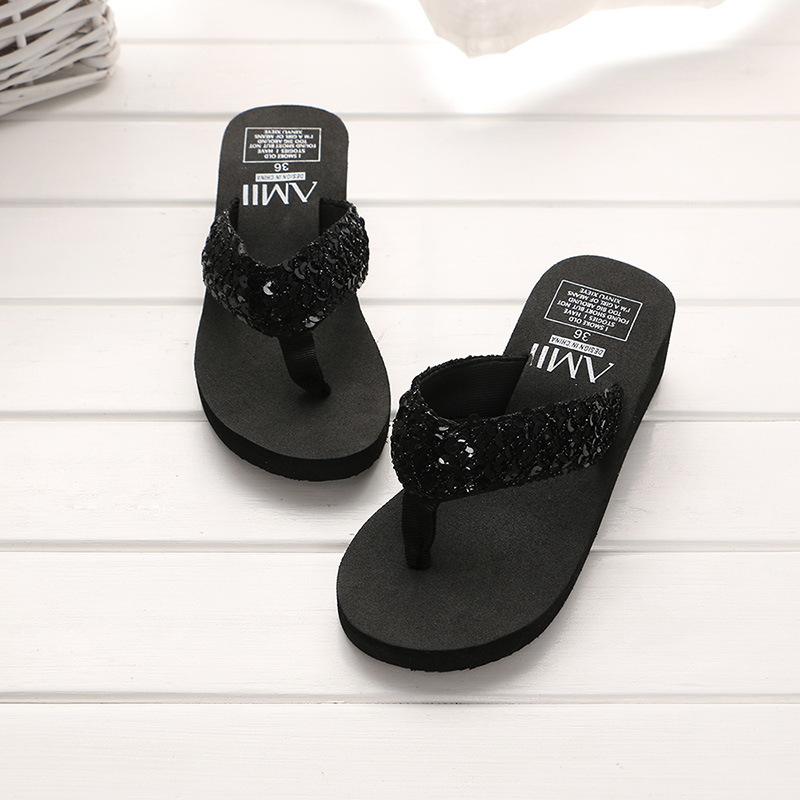 Dép đi Nữ đế xuồng cao 5cm có quai đính kim sa mùa hè thời trang cho nữ