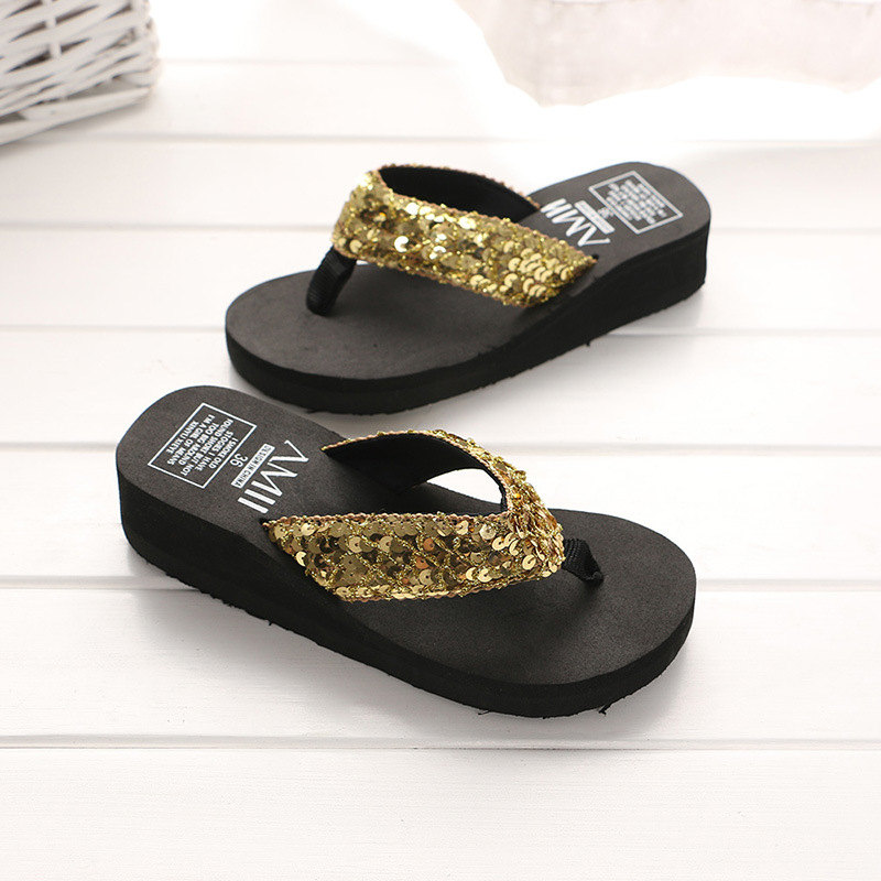 Dép đi Nữ đế xuồng cao 5cm có quai đính kim sa mùa hè thời trang cho nữ