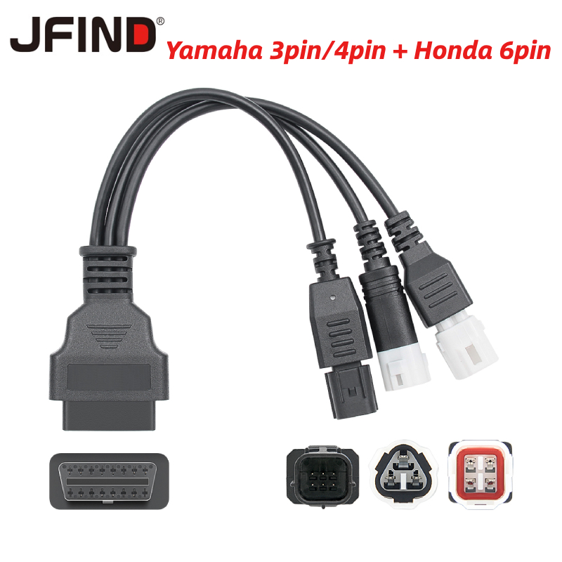 Dây Cáp Nối OBD2 3 Trong 1 OBD 2 Cho Xe Mô Tô Yamaha Moto 3PIN & 4PIN Và Honda 6PIN Sang 16PIN OBD