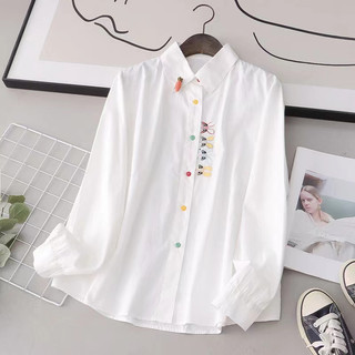 Áo Sơ Mi Tay Dài Dáng Rộng Thêu Họa Tiết Thời Trang Hàn Quốc Cho Nữ