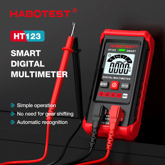 Đồng hồ vạn năng HABOTEST HT123 Đồng hồ vạn năng kỹ thuật số 600V AC / DC 2000 Đếm Đồng hồ vạn năng thông minh chống cháy có độ chính xác cao / Không cần chuyển đổi / NCV Không tiếp xúc / Nhận dạng tự