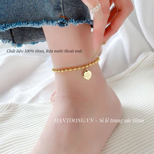 Lắc chân titan nữ không gỉ thiết kế hình trái tim khắc chữ tiếng anh phong cách thời trang trẻ trung năng động