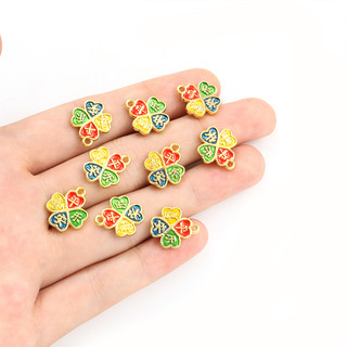 10 cái phong cách trung quốc lời chúc phúc hòa bình và niềm vui đầy màu sắc cỏ bốn-lá bùa men vòng tay sáng tạo dây chuyền bông tai bùa nhân vật trung quốc mặt dây chuyền hợp kim dầu nhỏ giọt
