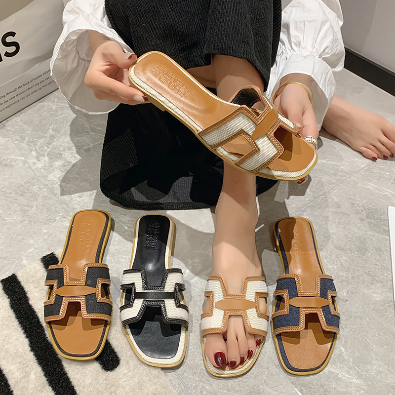 Dép Chữ H Giày Sandal Đế Bằng Chống Trượt Phong Cách Âu Mỹ Thời Trang 2025 Kèm Hộp Đựng Phiên bản nâng cấp