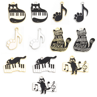 Phụ kiện hợp kim tự làm 10 cái: tráng men, mặt dây mèo, phím đàn piano, móng vuốt, âm nhạc, phim hoạt hình, điểm âm nhạc, vòng cổ, bông tai, đồ trang trí vui nhộn