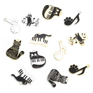 Phụ kiện hợp kim tự làm 10 cái: tráng men, mặt dây mèo, phím đàn piano, móng vuốt, âm nhạc, phim hoạt hình, điểm âm nhạc, vòng cổ, bông tai, đồ trang trí vui nhộn