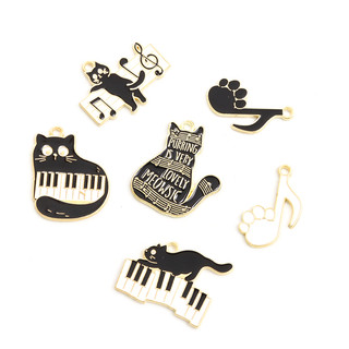 Phụ kiện hợp kim tự làm 10 cái: tráng men, mặt dây mèo, phím đàn piano, móng vuốt, âm nhạc, phim hoạt hình, điểm âm nhạc, vòng cổ, bông tai, đồ trang trí vui nhộn