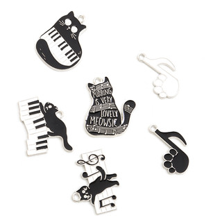 Phụ kiện hợp kim tự làm 10 cái: tráng men, mặt dây mèo, phím đàn piano, móng vuốt, âm nhạc, phim hoạt hình, điểm âm nhạc, vòng cổ, bông tai, đồ trang trí vui nhộn