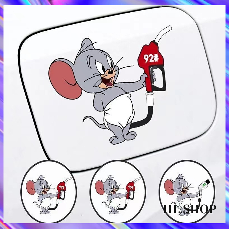 Cổng sạc ô tô hl hình dán nắp bình xăng có nhắc nhở số dầu hình dán ô tô 95 # hình mèo và chuột sáng tạo được cá nhân hóa với hình dán nắp dầu chống thấm nước 92