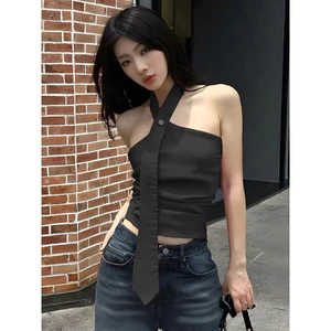 Klalien mới Y2K Cô Gái Thoáng Mát Thời Trang Nữ Dây Cổ Không Tay Camisoles Đơn Giản Trơn Đỏ Xe Tăng Áo Slim Fit Vest Mùa Hè