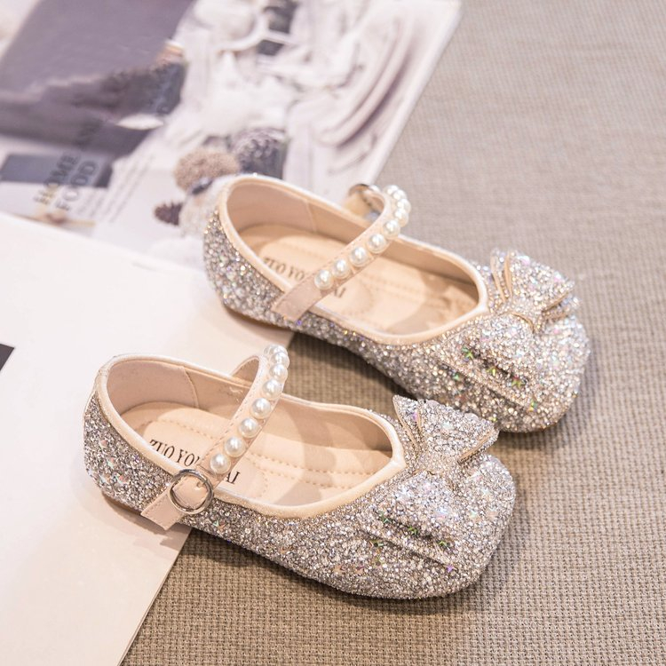 Shoes Stylish Kids Flat Bow Pearl Strap Blue Buckle For