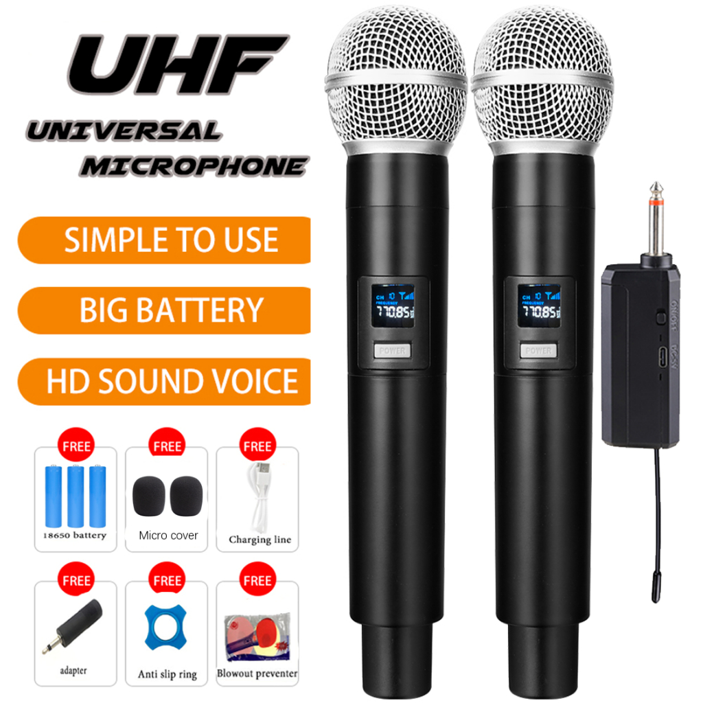 Product image 2 IN 1 Micro không Dây uhf karaoke micrô động cầm tay kép với bộ thu có thể sạc lại cho tiệc cưới câu lạc bộ nhà thờ phát biểu 1