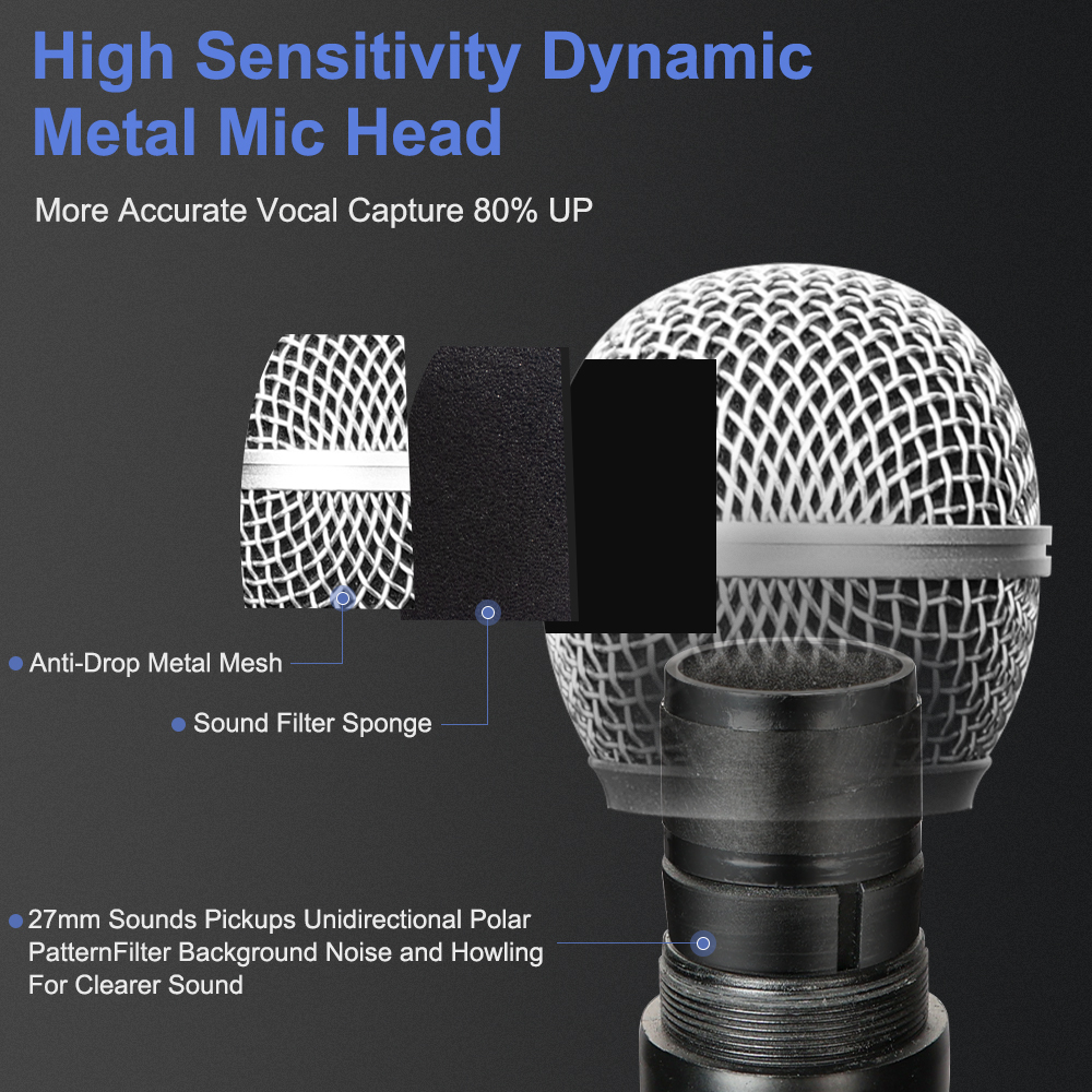 Product image 2 IN 1 Micro không Dây uhf karaoke micrô động cầm tay kép với bộ thu có thể sạc lại cho tiệc cưới câu lạc bộ nhà thờ phát biểu 3