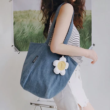 Túi vải denim dung tích lớn túi đeo vai hoa denim nữ xia xiaozhong túi đeo vai cầm tay túi đeo vai denim túi vải deni Túi xách vai đơn Túi Tot cao bồi Túi vải denim Túi Tote vai đơn Túi Tot thời trang