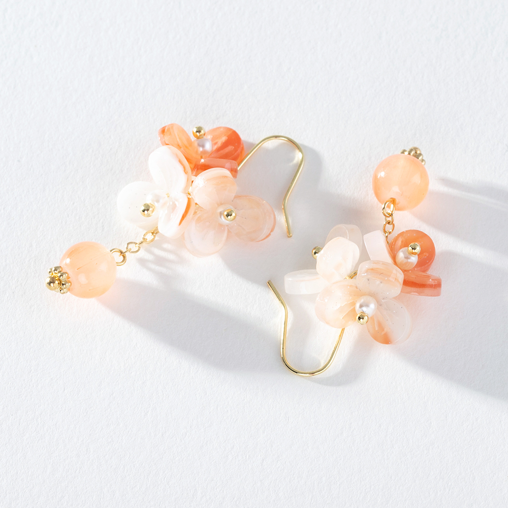 Ảnh Khuyên tai PINKDUDU PD1495 hợp kim dáng dài họa tiết hoa/ quả cam phong cách cổ điển thời trang cho nữ 2