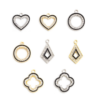 10 cái advanced sense geometry series crystal rhinestones men charms hollow heart & round & four-leaf clover & hình thoi mặt dây chuyền diy tính khí trang sức vòng cổ bông tai nguồn cung cấp