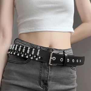 Thắt Lưng Giả Da Đính Đinh Tán Phong Cách Hip Hop Màu Đen Cá Tính Cho Nam Và Nữ