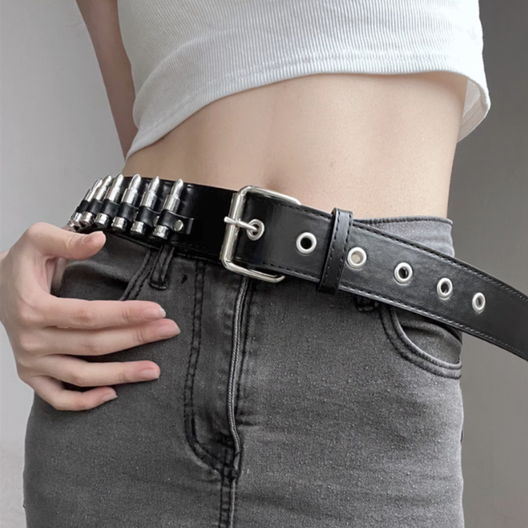 Thắt Lưng Giả Da Đính Đinh Tán Phong Cách Hip Hop Màu Đen Cá Tính Cho Nam Và Nữ