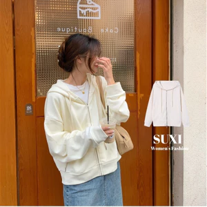SUXI Áo hoodie mỏng dáng rộng thời trang mùa thu cho nữ