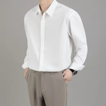 Sang Trọng Nhẹ Phong Cách Trưởng Thành Rời Nam Áo Sơ Mi Dài Tay M-3XL Hai Màu Xuân Thu Nam Rời Áo Sơ Mi Trắng Cao Cấp Drape Áo Sơ Mi Nam Nút Đậm Áo Sơ Mi Dài Tay Áo Sơ Mi Chống Trơn Giả Áo Sơ Mi Trang