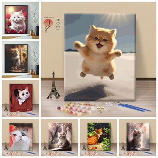 MOZI✨chú mèo dễ thương 40*50cm tranh tô màu theo số tranh tô màu số hoá tranh sơn dầu số  sơn acrylic Con mèo dễ thương tự làm tranh sơn dầu kỹ thuật số bức tranh sơn kỹ thuật số vẽ tranh vẽ tay tranh sơn dầu acrylic bức tranh trang trí tiên ti