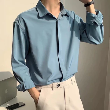 Áo Sơ Mi Drape Cao Cấp Nam Dài Tay M-3XL Hai Màu Thu Đông Mỏng Áo Sơ Mi Trang Trọng Nam Công Sở Áo Sơ Mi Không Viền Nam Màu Trơn Ẩn Nút Áo Sơ Mi Phiên Bản Hàn Quốc Hợp Thời Trang Áo Sơ Mi Đẹp Trai Rời