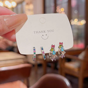 Bộ bông tai thời trang mới 925 kim bạc bông tai zircon đầy màu sắc bông tai tinh tế