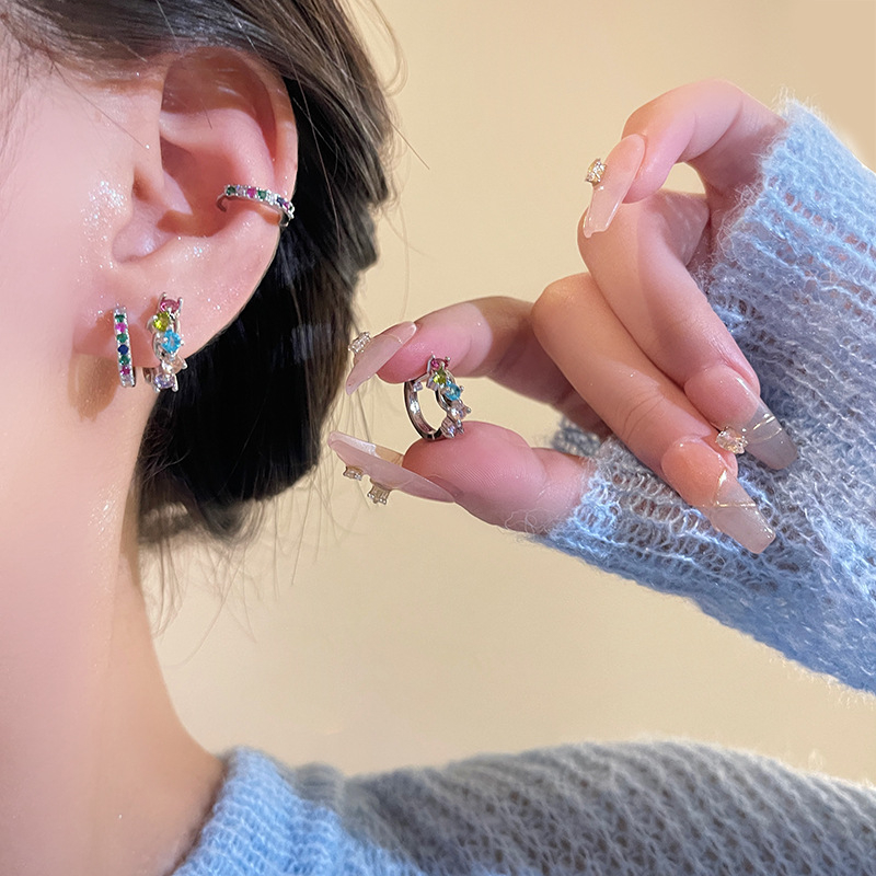 Bộ bông tai thời trang mới 925 kim bạc bông tai zircon đầy màu sắc bông tai tinh tế