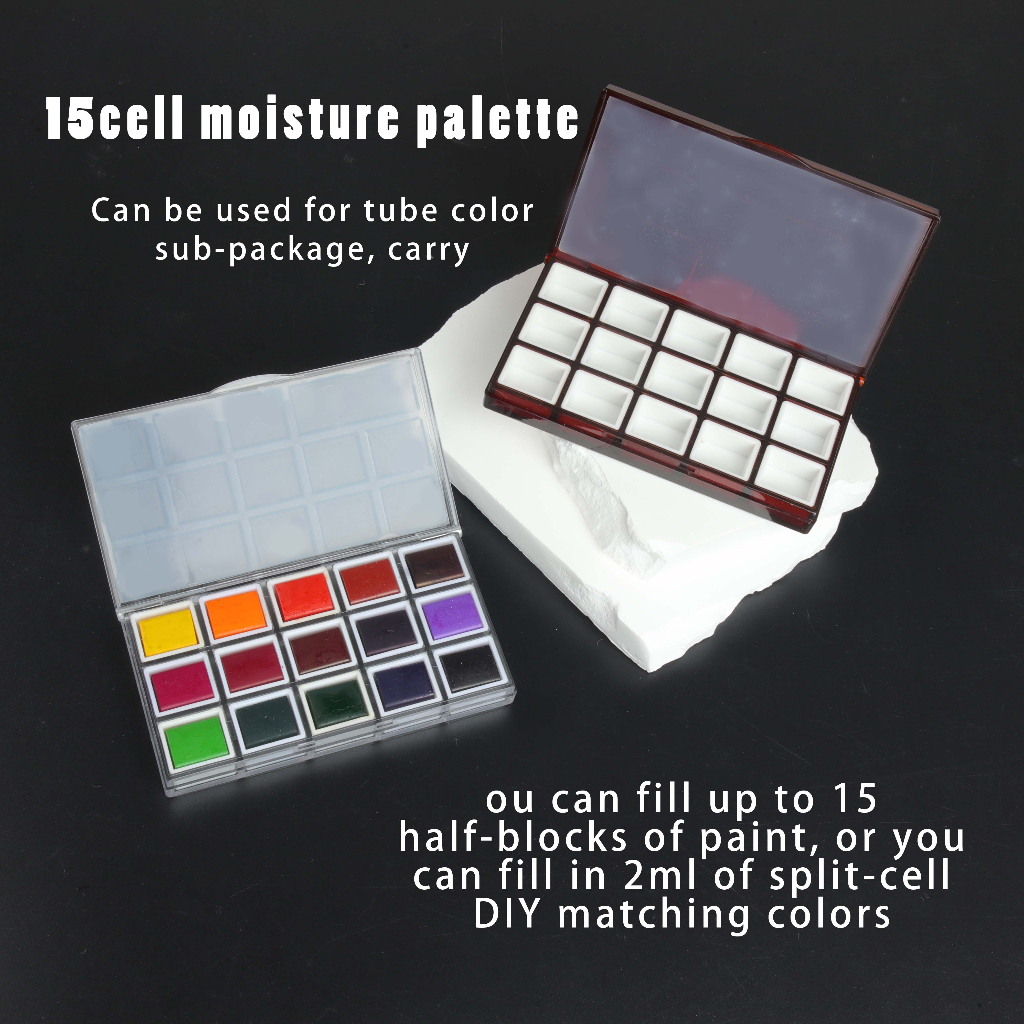 Ảnh Seamiart 15 grids hộp tranh nhựa di động kín ẩm với nửa chảo cho màu nước dầu acrylic gouache paint subpackage 2