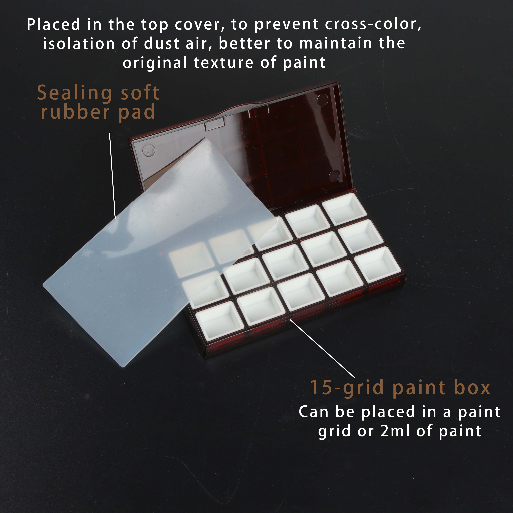 Ảnh Seamiart 15 grids hộp tranh nhựa di động kín ẩm với nửa chảo cho màu nước dầu acrylic gouache paint subpackage 4