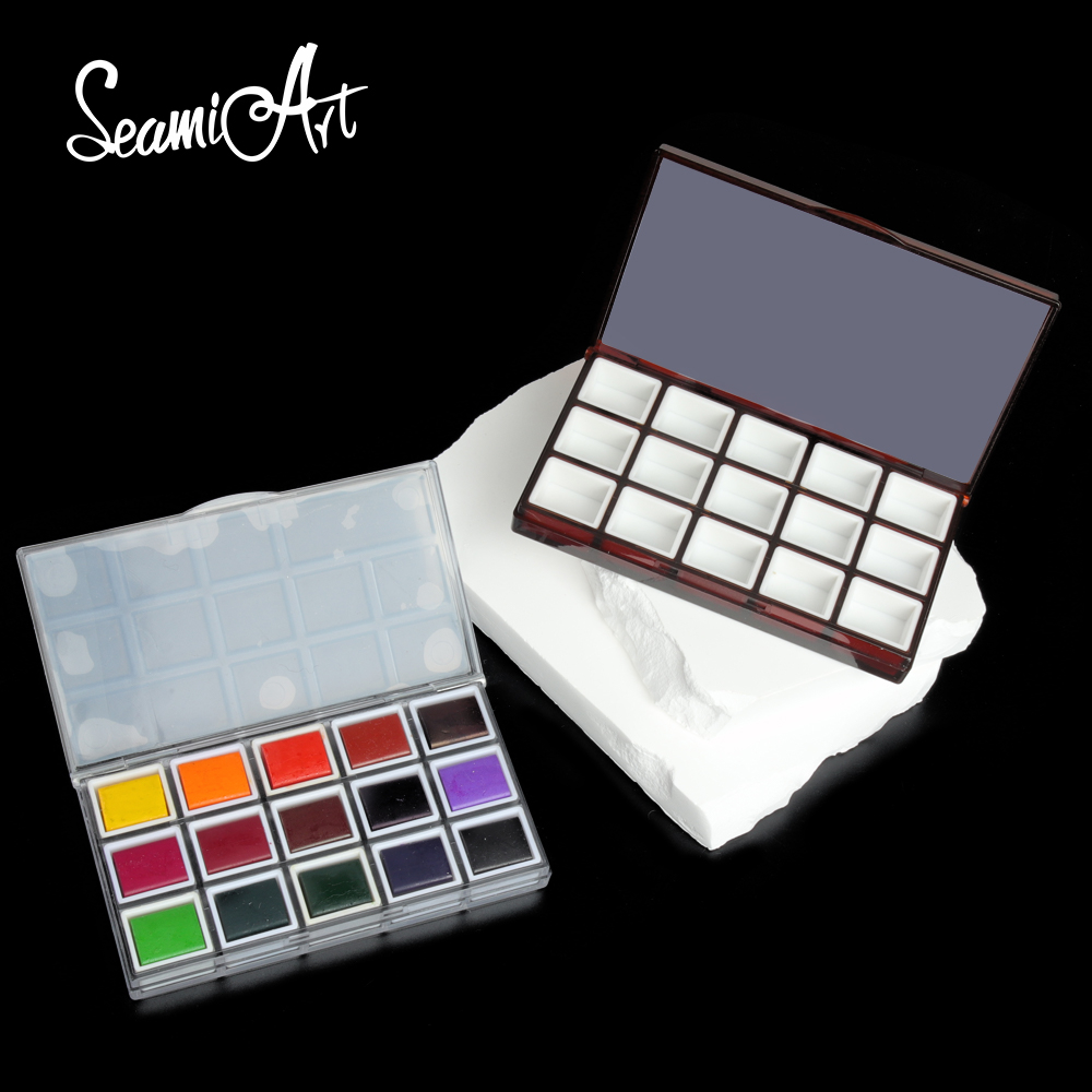 Ảnh Seamiart 15 grids hộp tranh nhựa di động kín ẩm với nửa chảo cho màu nước dầu acrylic gouache paint subpackage 1