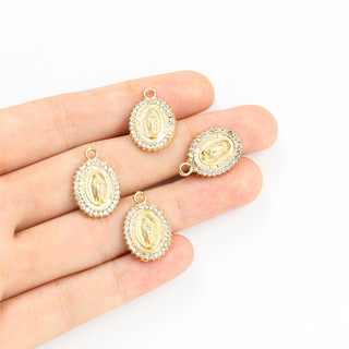 10 cái pha lê thạch trinh nữ mary hình bầu dục bùa tôn giáo làm phụ kiện tự làm vòng tay vòng cổ mặt dây hợp kim