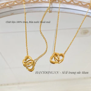 Vòng cổ titan cao cấp không gỉ mạ vàng 24k thiết kế hình trái tim đôi dễ thương thời trang đơn giản dành cho nữ