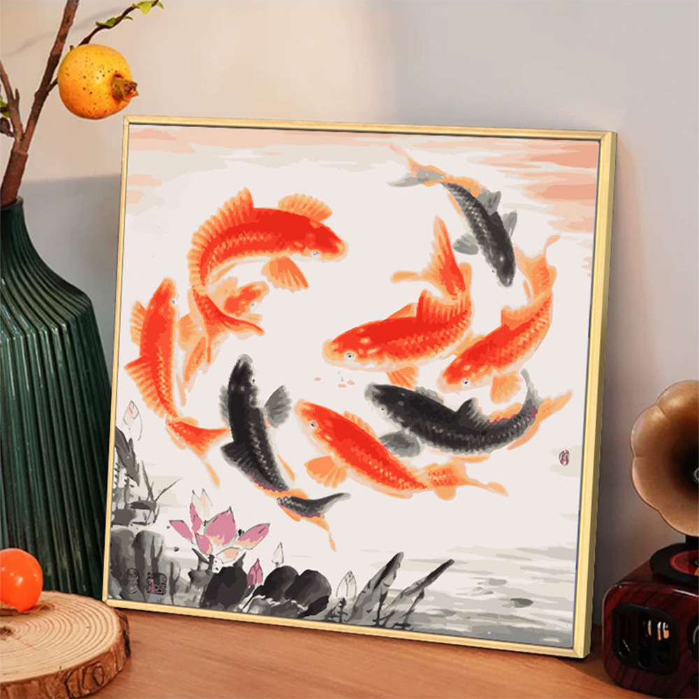 Drofe-20x20cm có khung / tranh tô màu theo số / cá chép / hoa sen ...